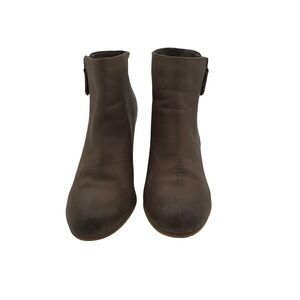 BP. Brown Leather Block Heel Ankle Boots Women's 8.5M Side Zip Stacked Heel